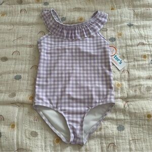 Carters Purple Toddler Gingham Swimsuit 5T NWT